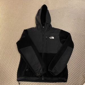 North face black zip fleece with hood